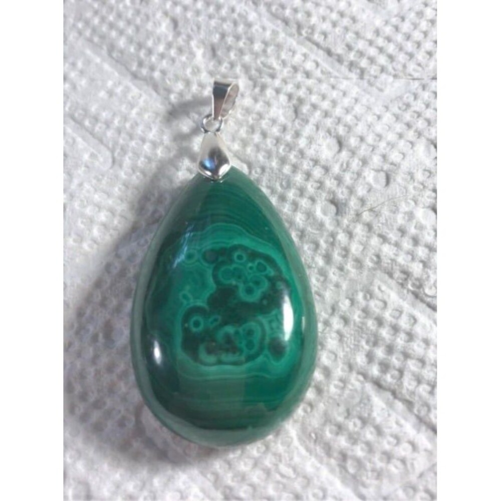 Beautiful Genuine Malachite Pendant with Sterling Silver Bale